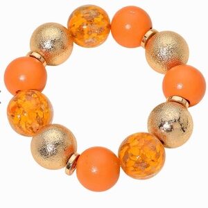 Orange Gold Beaded Stretch Bracelet
